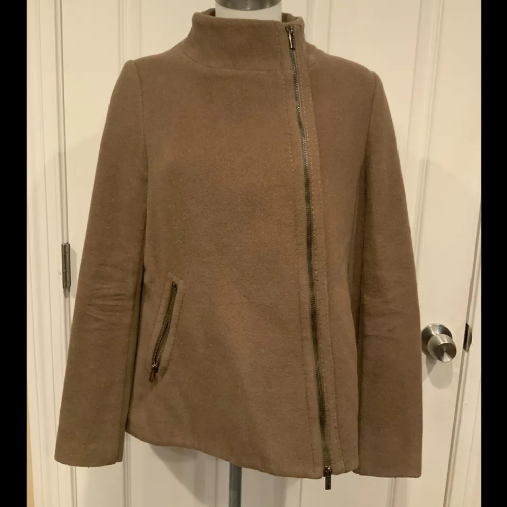 BCBG  Women's Full Zip Wool Blend Long Sleeve Brown Jacket